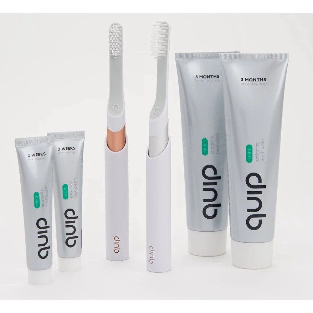 quip Set of 2 Metal Electric Toothbrushes with Toothpaste